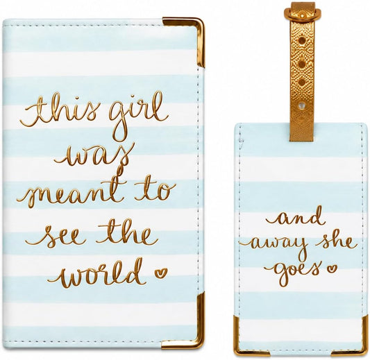 WORD TRAVELER Passport Cover Holder And Luggage Tag Set In Gift Box