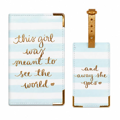 WORD TRAVELER Passport Cover Holder And Luggage Tag Set In Gift Box