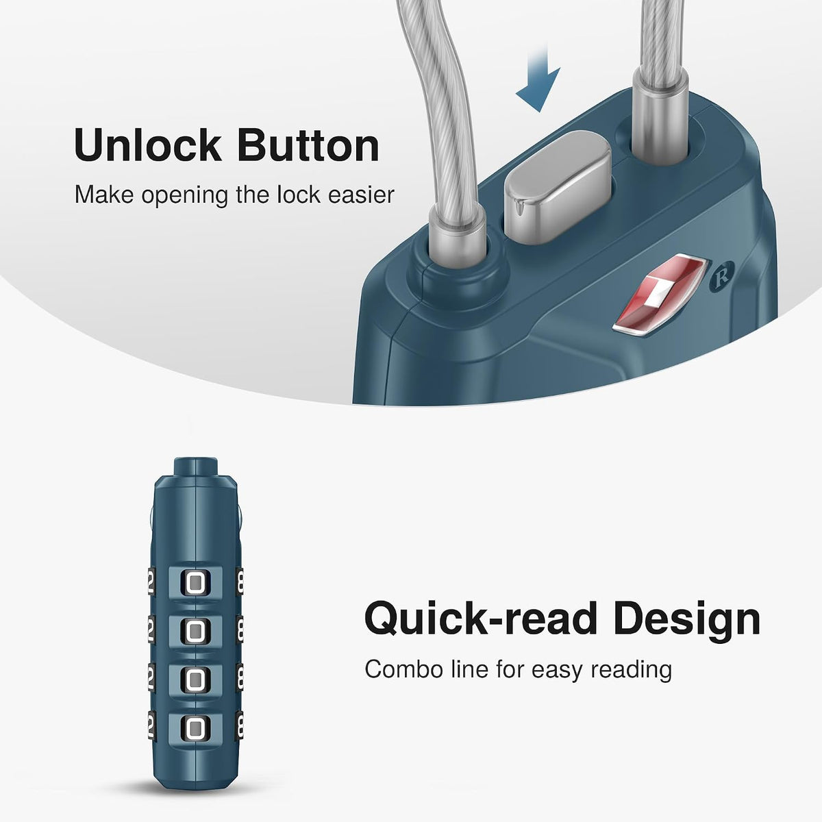 Puroma 2 TSA Approved Luggage Locks 4 Digit Code Cable Lock Blue Peacock