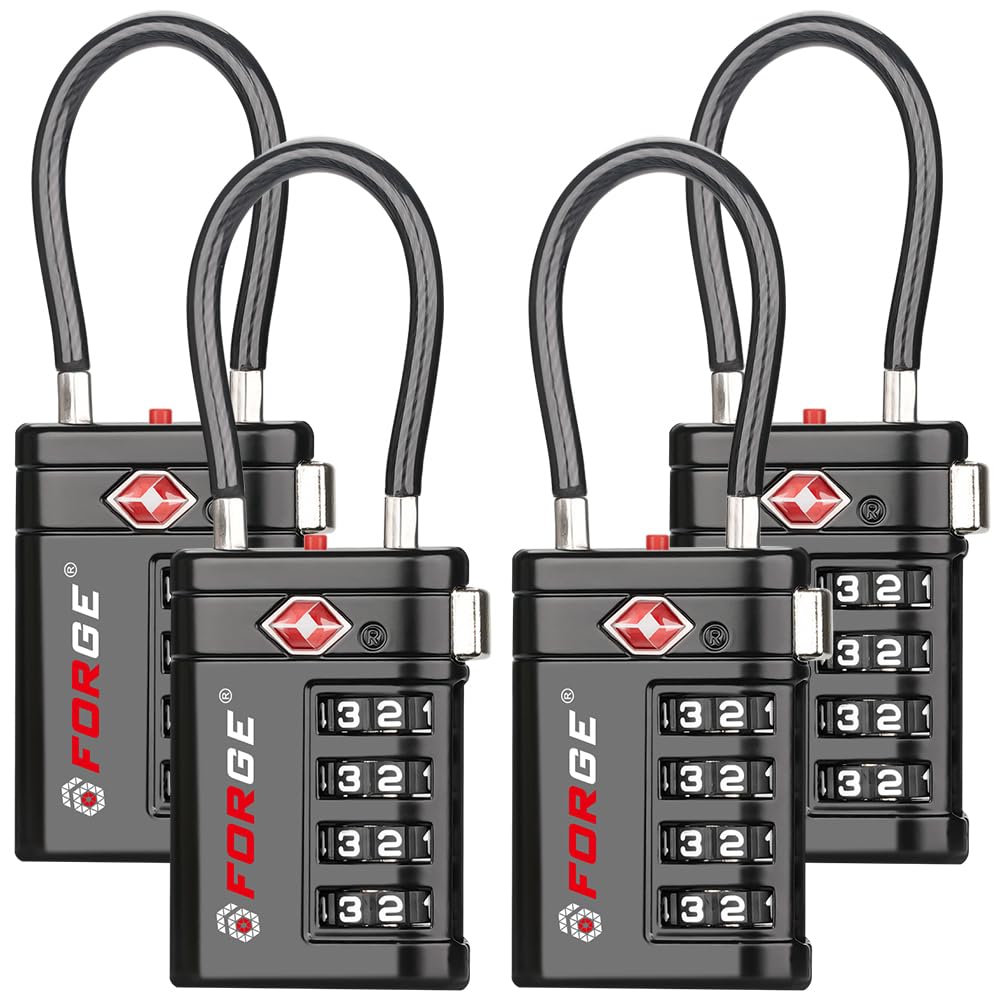 Forge Open Alert TSA Approved Luggage Locks, Black, 2 Pack Locks.