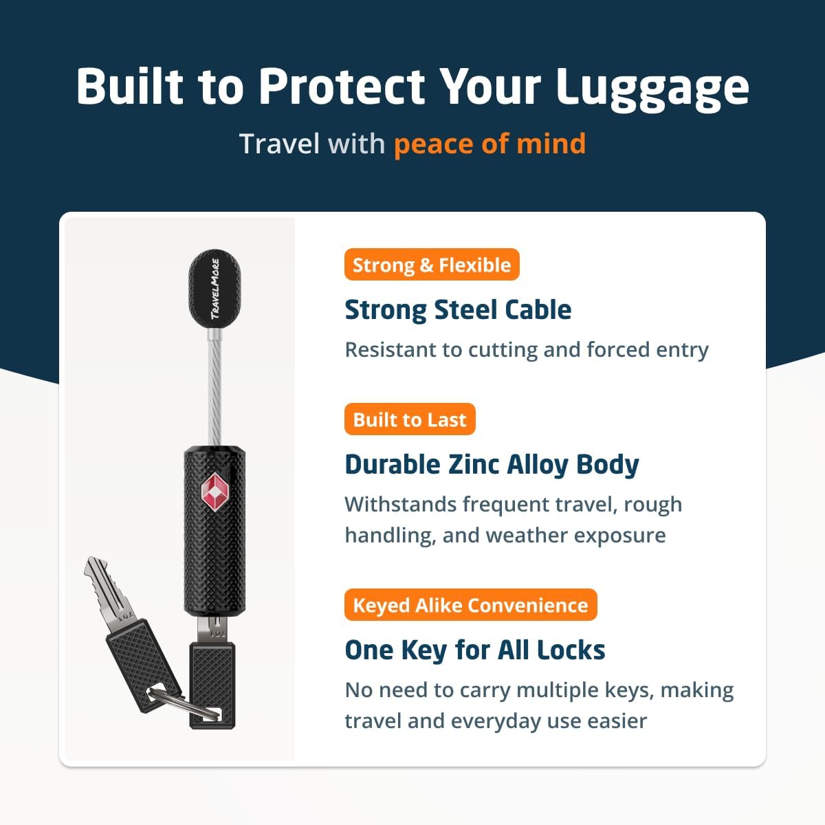 TravelMore TSA Approved Locks for Luggage with Keys, Secure Travel Locks