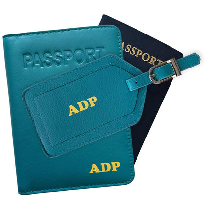 Personalized Monogrammed Bright Pink Leather RFID Passport Cover Holder and Luggage Tag