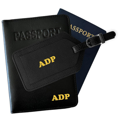 Personalized Monogrammed Bright Pink Leather RFID Passport Cover Holder and Luggage Tag