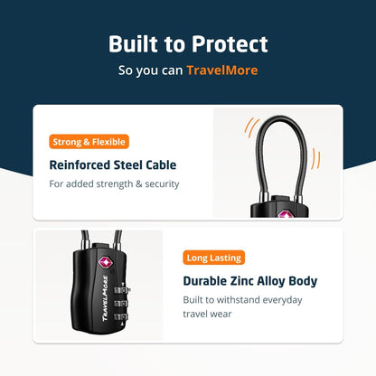 TravelMore TSA Approved Luggage Locks, Travel Combination Cable Locks