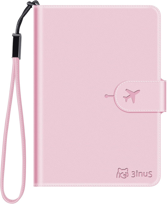 Passport Holder for Travel with Apple Find My,Waterproof RFID Blocking Passport Cover with 4 Card Slots, Wireless Charging, Magnetic Closure, Pink