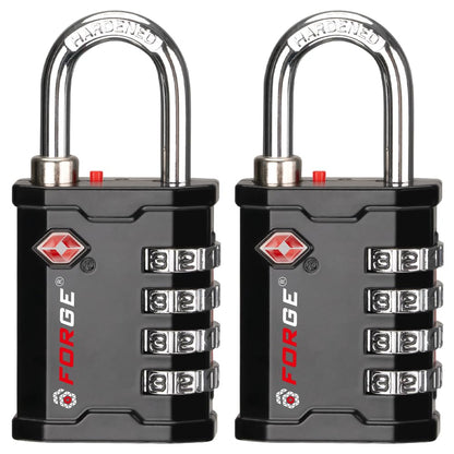 Forge 4-Digit TSA Approved Travel Locks – Heavy-Duty Combination Padlock for Travel, Gym, Pelican Case. Black 2-Pack.