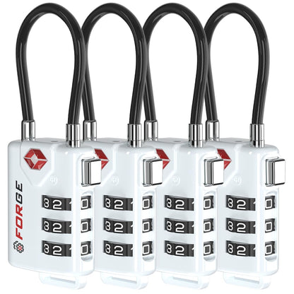 Forge TSA Approved Luggage Locks, Open Alert Cable Lock, Black, 4 Pack