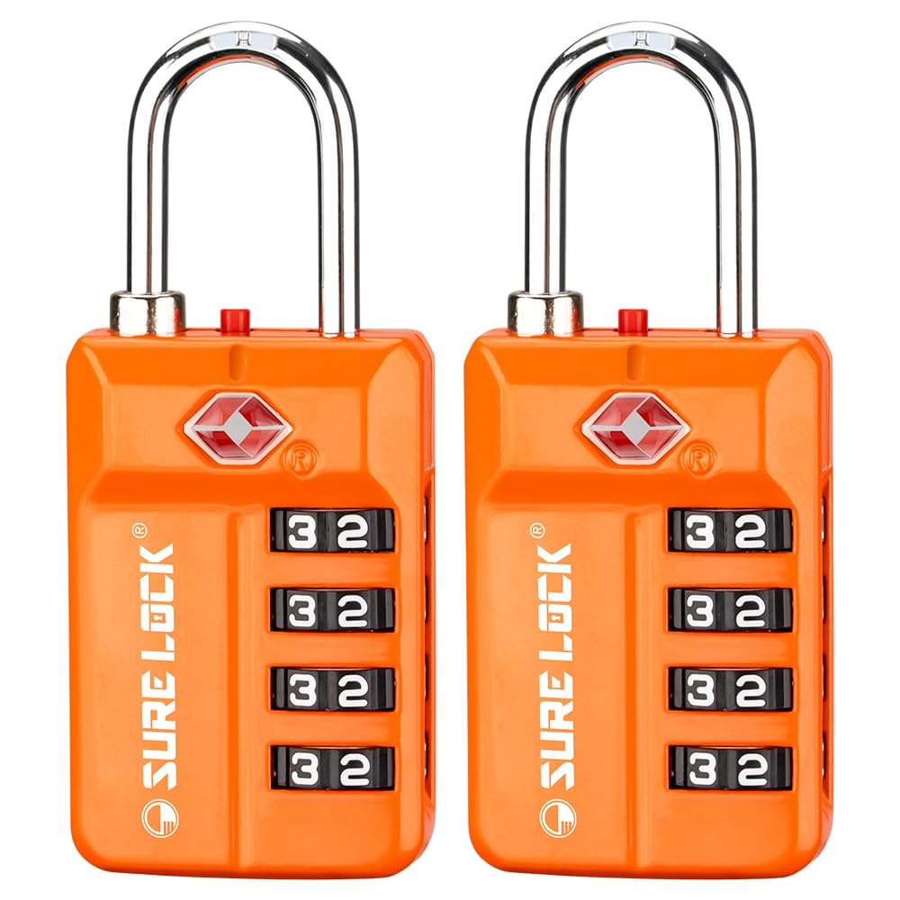 SURE LOCK TSA Approved 4-Digit Resettable Combination Luggage Locks with Open Alert, Easy-Read Dials - for Luggage, School Lockers, Gym, Office, Toolbox & Security Cases(Green 2 Pack)