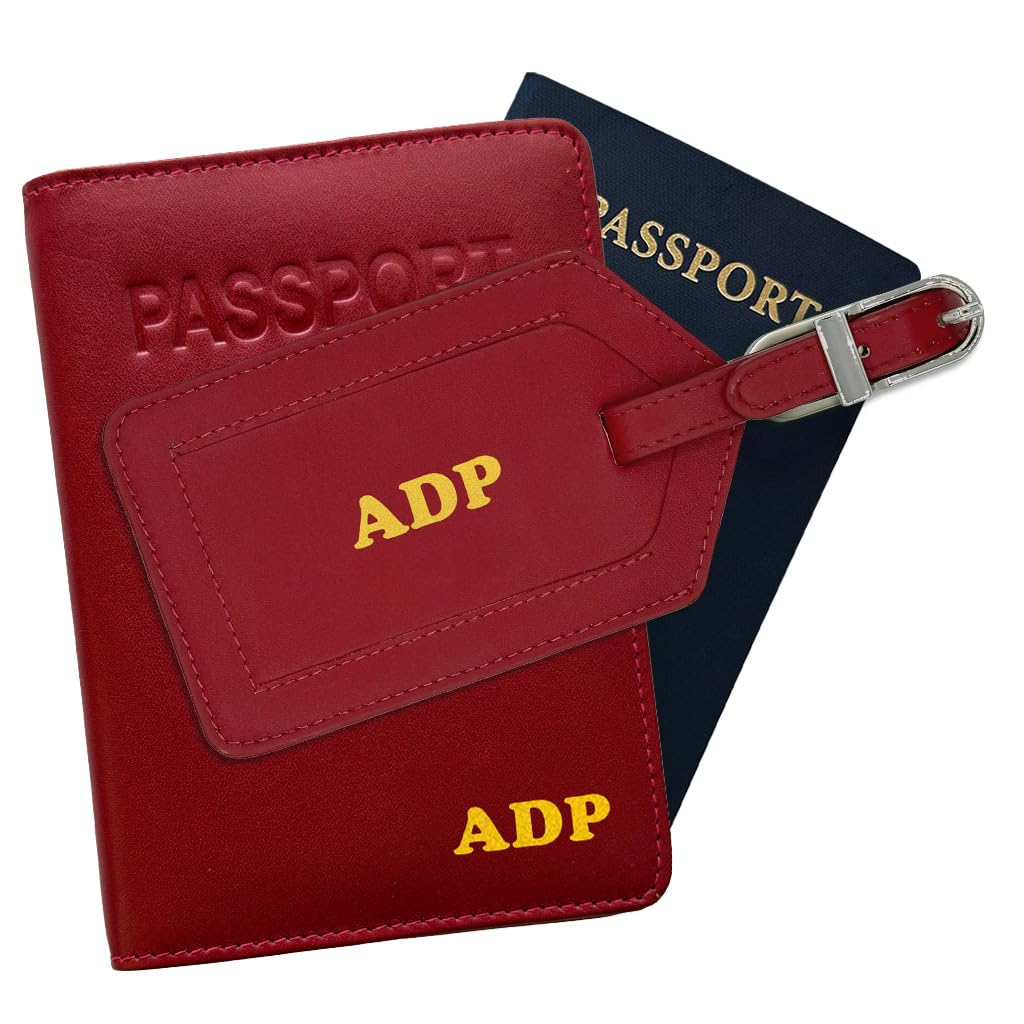 Personalized Monogrammed Bright Pink Leather RFID Passport Cover Holder and Luggage Tag