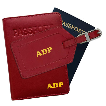 Personalized Monogrammed Bright Pink Leather RFID Passport Cover Holder and Luggage Tag