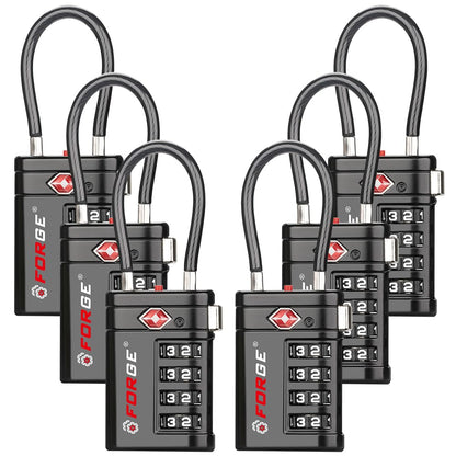 Forge Open Alert TSA Approved Luggage Locks, Black, 2 Pack Locks.