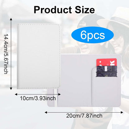6 Pcs Sublimation Passport Holder Covers PU Leather Heat Transfer Card Travel Wallet DIY Blank Holder Cover for Passport Business Credit Cards (White)
