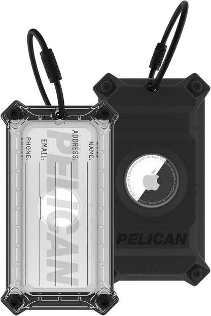 Pelican Luggage Tag with AirTag Holder with Stainless Steel Loop - Black
