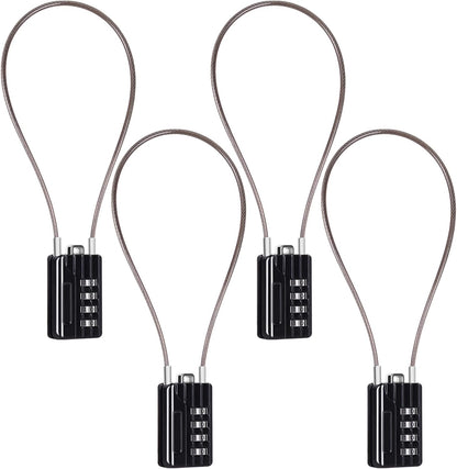 SEPOX® 4 Pcs Resettable Combination Padlock, 1-3/16" Width Body with 32cm Extrem Long Cable, 4 Digit Combo Cable Lock for Suitcase, Travel Bag, Gym Lockers, Filing Cabinets,Pack of 4 Black