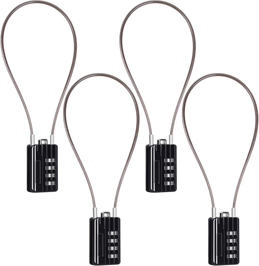 SEPOX® 4 Pcs Resettable Combination Padlock, 1-3/16" Width Body with 32cm Extrem Long Cable, 4 Digit Combo Cable Lock for Suitcase, Travel Bag, Gym Lockers, Filing Cabinets,Pack of 4 Black