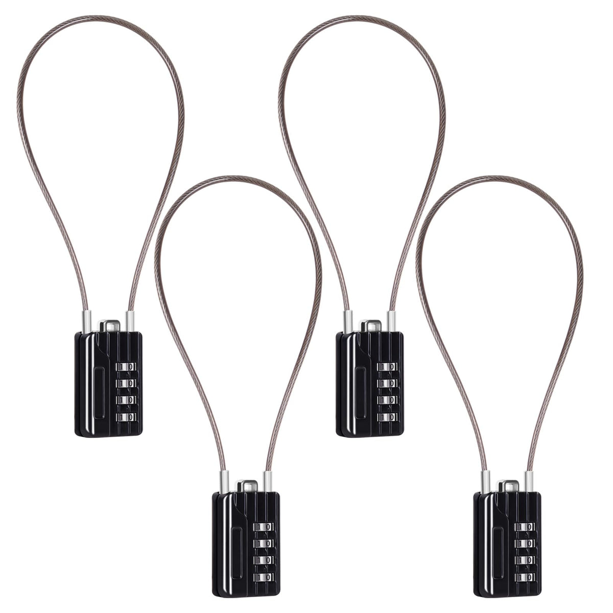 SEPOX® 4 Pcs Resettable Combination Padlock, 1-3/16" Width Body with 32cm Extrem Long Cable, 4 Digit Combo Cable Lock for Suitcase, Travel Bag, Gym Lockers, Filing Cabinets,Pack of 4 Black