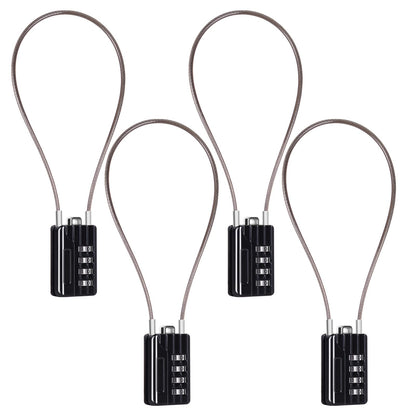 SEPOX® 4 Pcs Resettable Combination Padlock, 1-3/16" Width Body with 32cm Extrem Long Cable, 4 Digit Combo Cable Lock for Suitcase, Travel Bag, Gym Lockers, Filing Cabinets,Pack of 4 Black