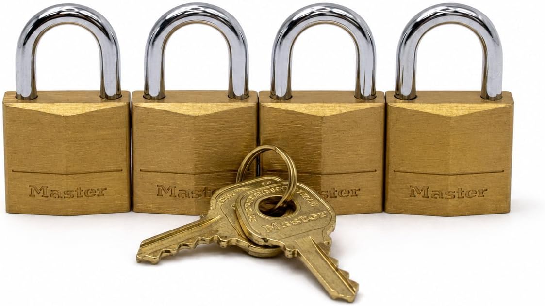 Master Lock Padlock, Solid Brass Lock, 3/4 in. Wide, 120Q (Pack of 4-Keyed Alike)