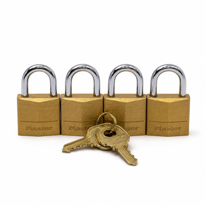Master Lock Padlock, Solid Brass Lock, 3/4 in. Wide, 120Q (Pack of 4-Keyed Alike)