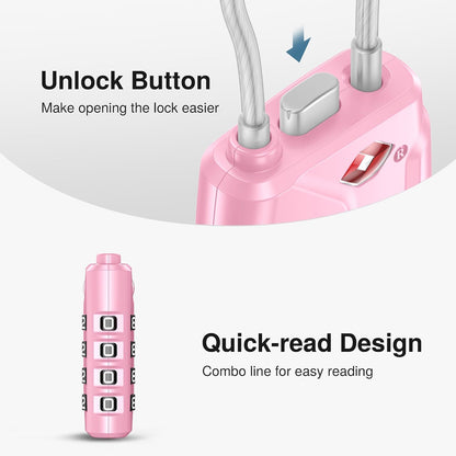 Puroma 2 Pack TSA Approved Luggage Locks 4 Digit Code Cable Lock Basic Pink