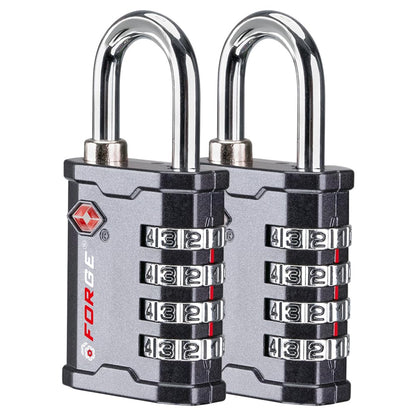 Forge 4-Digit TSA Approved Travel Locks – Heavy-Duty Combination Padlock for Travel, Gym, Pelican Case. Black 2-Pack.