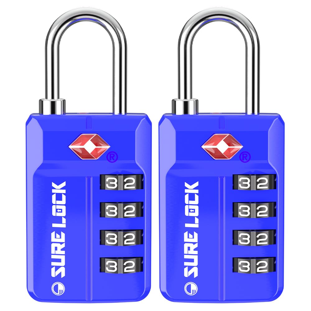 SURE LOCK TSA Approved 4-Digit Resettable Combination Luggage Locks with Open Alert, Easy-Read Dials - for Luggage, School Lockers, Gym, Office, Toolbox & Security Cases(Green 2 Pack)