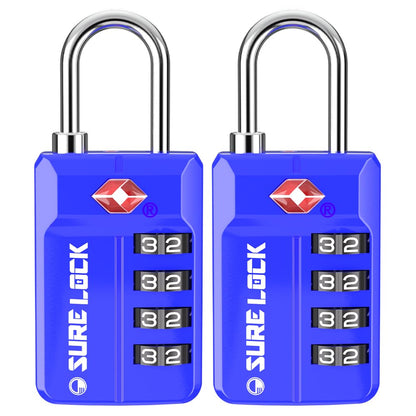 SURE LOCK TSA Approved 4-Digit Resettable Combination Luggage Locks with Open Alert, Easy-Read Dials - for Luggage, School Lockers, Gym, Office, Toolbox & Security Cases(Green 2 Pack)