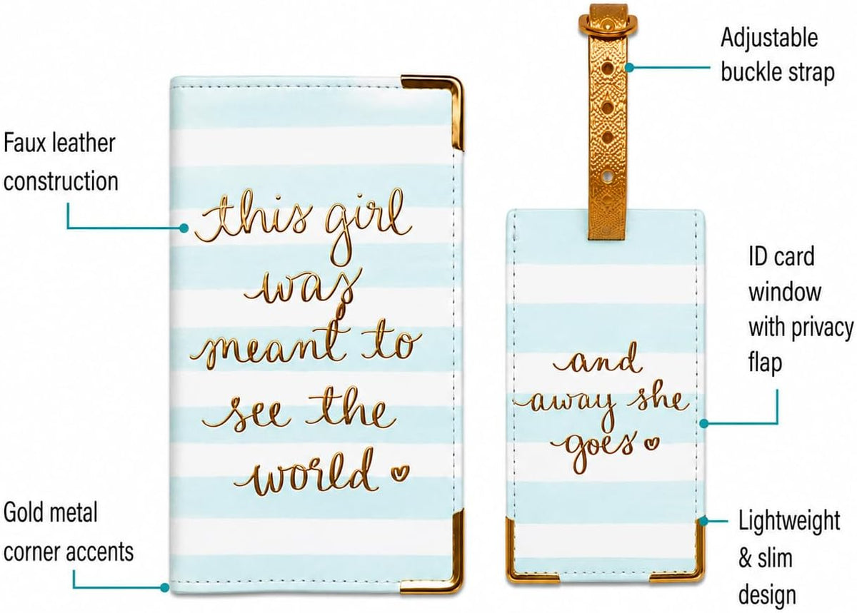 WORD TRAVELER Passport Cover Holder And Luggage Tag Set In Gift Box