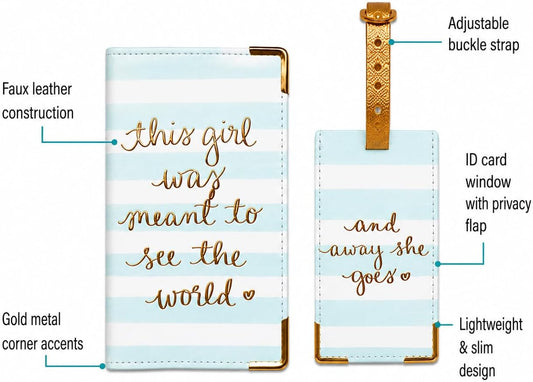 WORD TRAVELER Passport Cover Holder And Luggage Tag Set In Gift Box