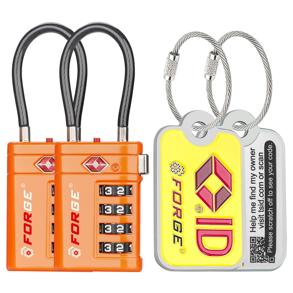 Forge Open Alert TSA Approved Luggage Locks, Black, 2 Pack Locks.