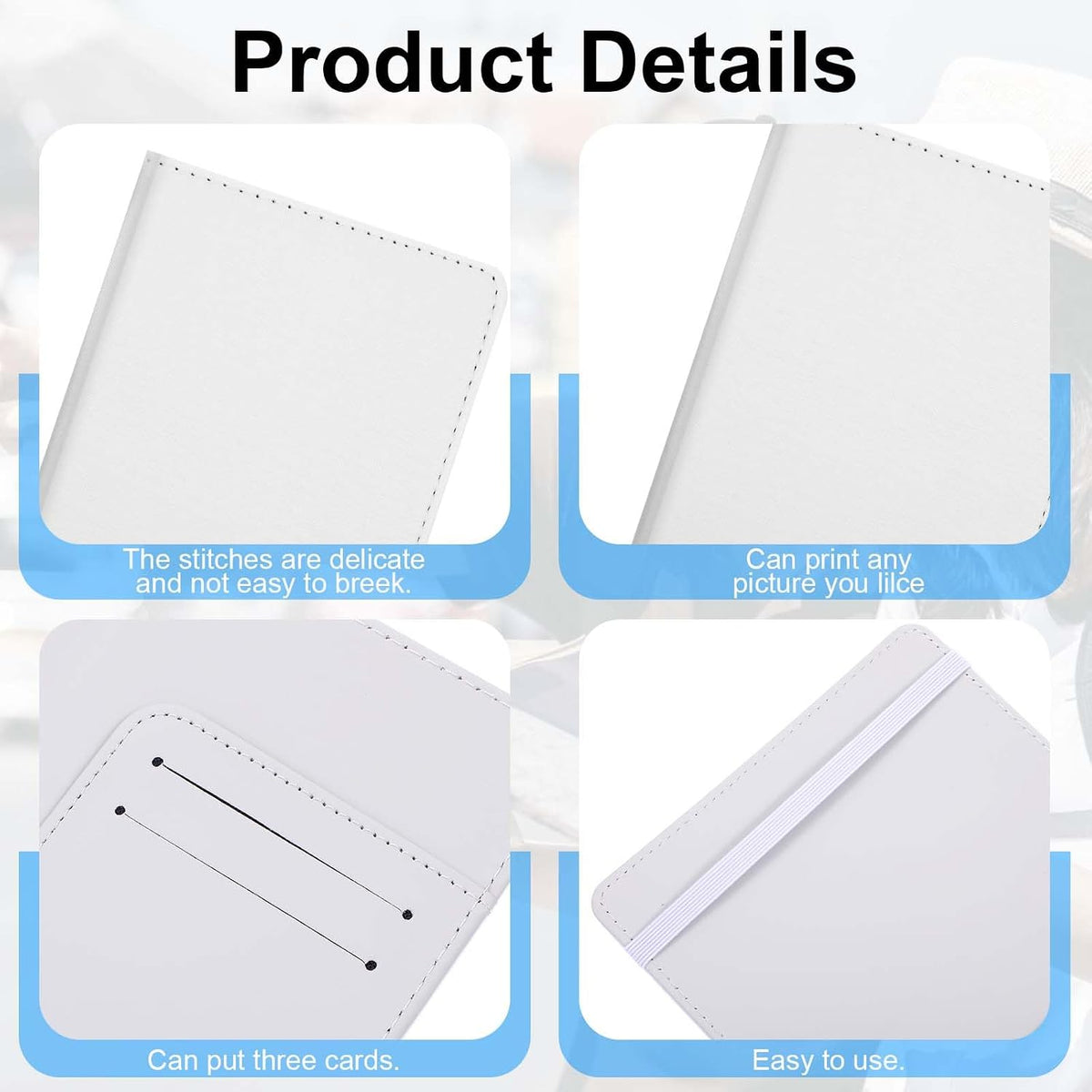 6 Pcs Sublimation Passport Holder Covers PU Leather Heat Transfer Card Travel Wallet DIY Blank Holder Cover for Passport Business Credit Cards (White)