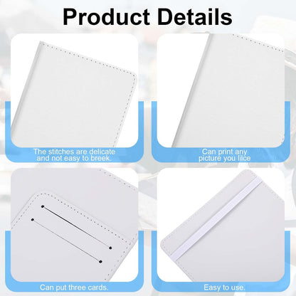 6 Pcs Sublimation Passport Holder Covers PU Leather Heat Transfer Card Travel Wallet DIY Blank Holder Cover for Passport Business Credit Cards (White)