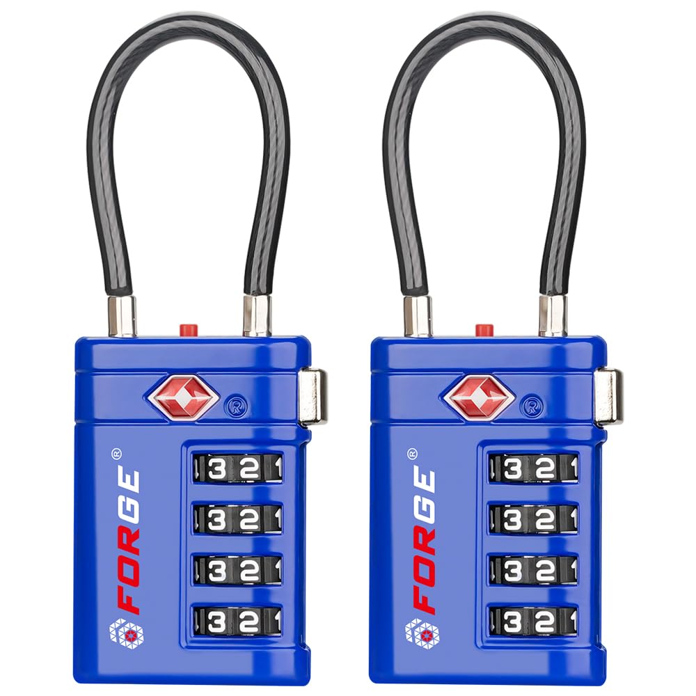 Forge Open Alert TSA Approved Luggage Locks, Black, 2 Pack Locks.
