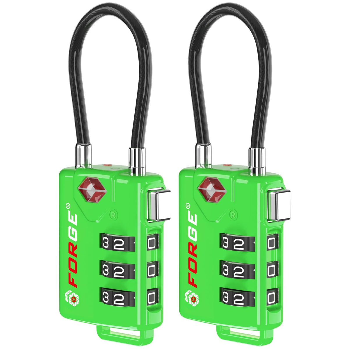 Forge TSA Approved Luggage Locks, Open Alert Cable Lock, 4 Colors, 4 Pack