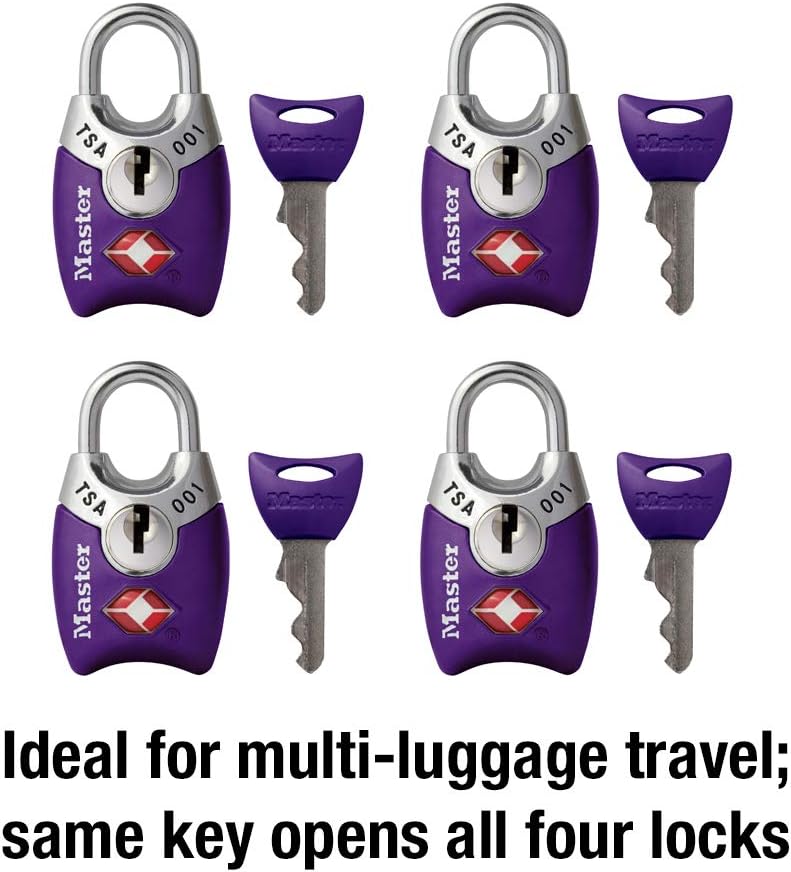 Master Lock 4689Q TSA Approved Luggage Lock, 4 Pack, Colors May Vary