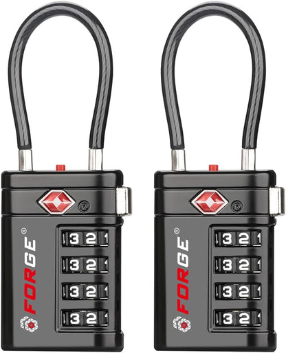 Forge Open Alert TSA Approved Luggage Locks, Black, 2 Pack Locks.