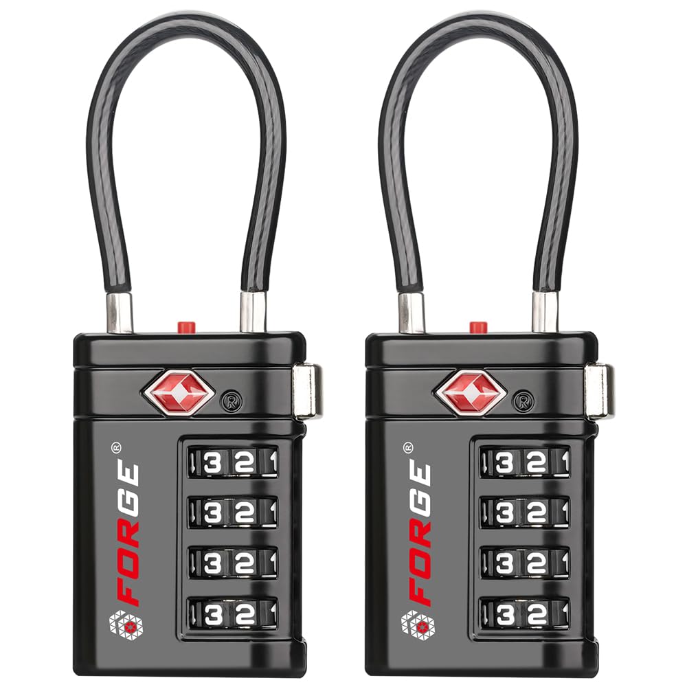 Forge Open Alert TSA Approved Luggage Locks, Black, 2 Pack Locks.