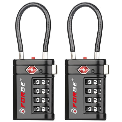 Forge Open Alert TSA Approved Luggage Locks, Black, 2 Pack Locks.