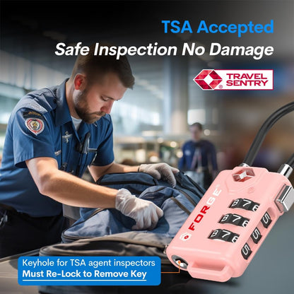 Forge TSA Approved Luggage Locks, Open Alert Cable Lock, Pink, 2 Pack