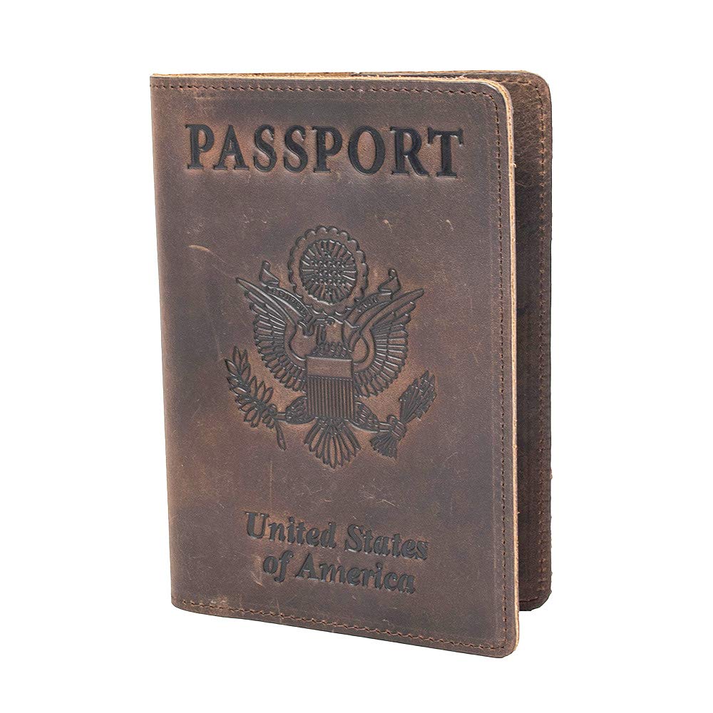 Genuine Leather Passport Holder Travel Wallet RFID Passport Cover Case for Women Men (Black)