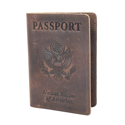 Genuine Leather Passport Holder Travel Wallet RFID Passport Cover Case for Women Men (Black)