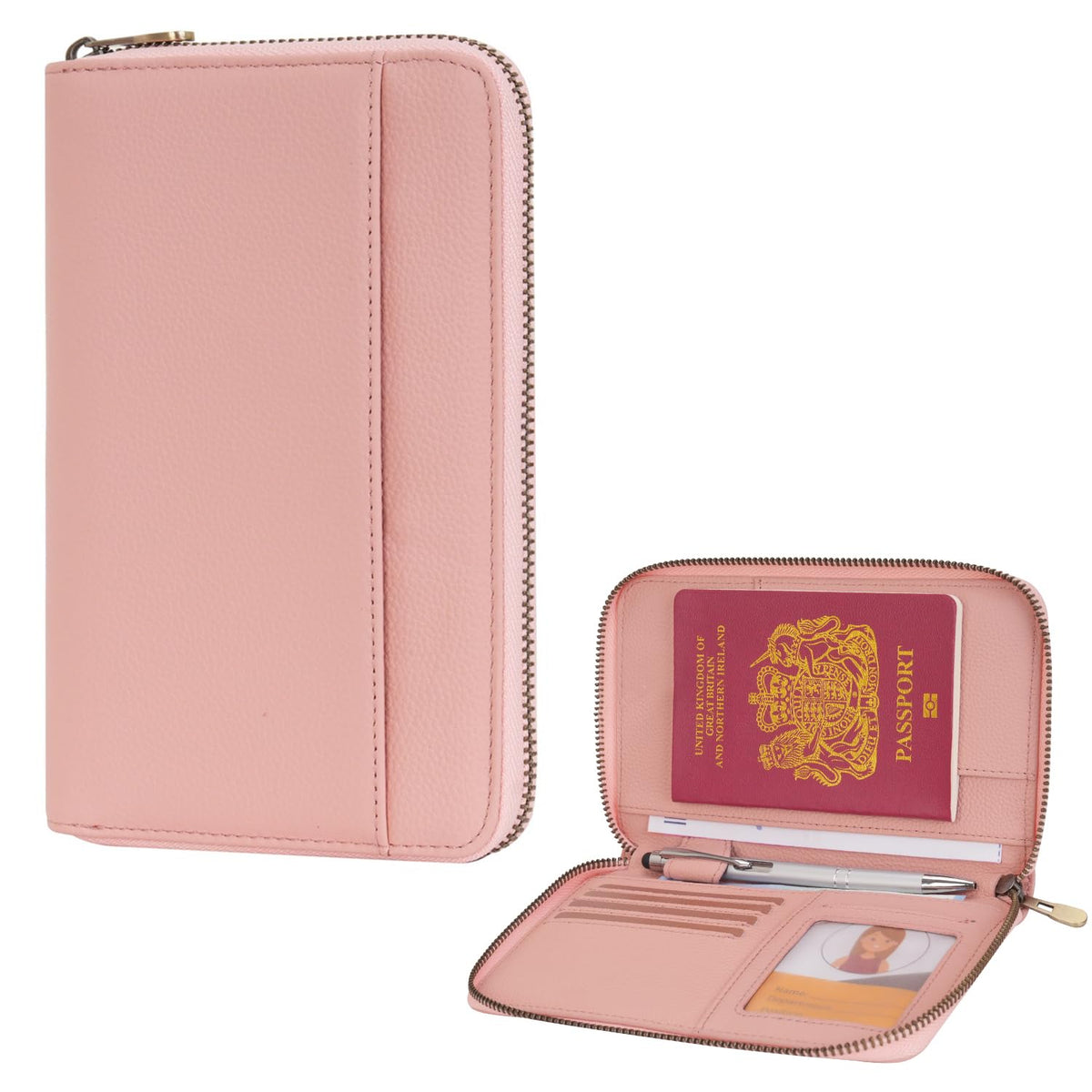 Leather Zipper Passport Wallet Holder Travel Essentials with RFID Blocking
