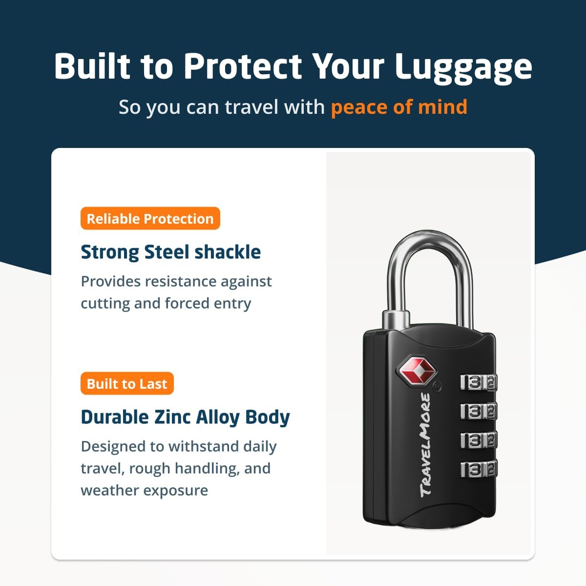 TravelMore Luggage Locks TSA Approved, 4-Digit Travel Combination Locks