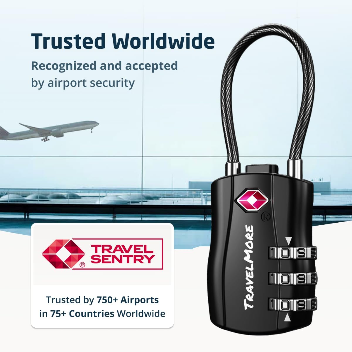 TravelMore TSA Approved Luggage Locks, Travel Combination Cable Locks
