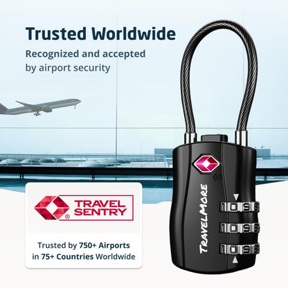 TravelMore TSA Approved Luggage Locks, Travel Combination Cable Locks