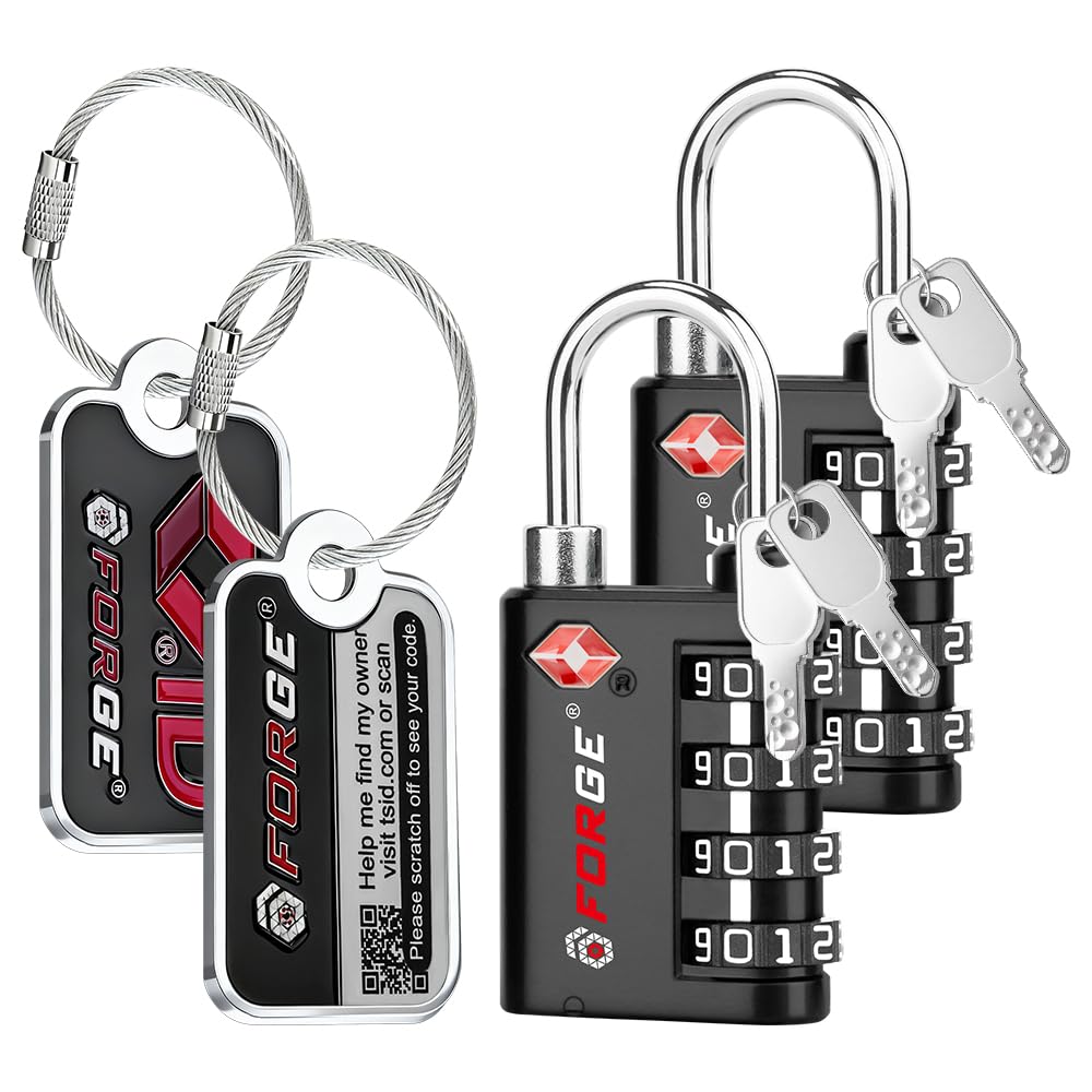 Forge Dual-Opening: Key or Combination Lock, TSA Approved Lock for Luggage, Pelican case, Travel, Gym, School,Luggage Combination Lock,Travel Bag Lock (Black 2 Pack)