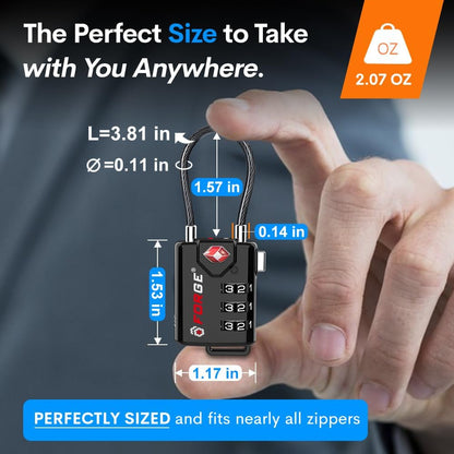 Forge TSA Approved Luggage Locks, Open Alert Cable Lock, Black, 4 Pack