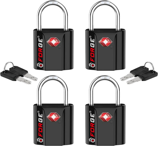 TSA Approved Luggage Locks, Ultra-Secure Dimple Key Travel Locks with Zinc Alloy Body, Black 4 Pack