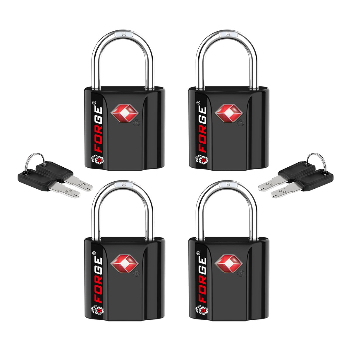 Forge OX 1'' Wide 1.8'' Tall, TSA Approved Luggage Locks: Key Locks for Travel. Ultra Secure Dimple Key Travel Locks Alloy Body. for Luggage, Backpack, Small Toolbox and More. Black 2 Pack.