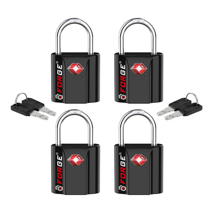 Forge OX 1'' Wide 1.8'' Tall, TSA Approved Luggage Locks: Key Locks for Travel. Ultra Secure Dimple Key Travel Locks Alloy Body. for Luggage, Backpack, Small Toolbox and More. Black 2 Pack.